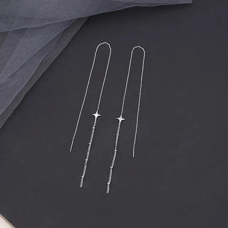 Geometric Square Tassel Drop Earrings – Gold Korean Fashion Jewelry
