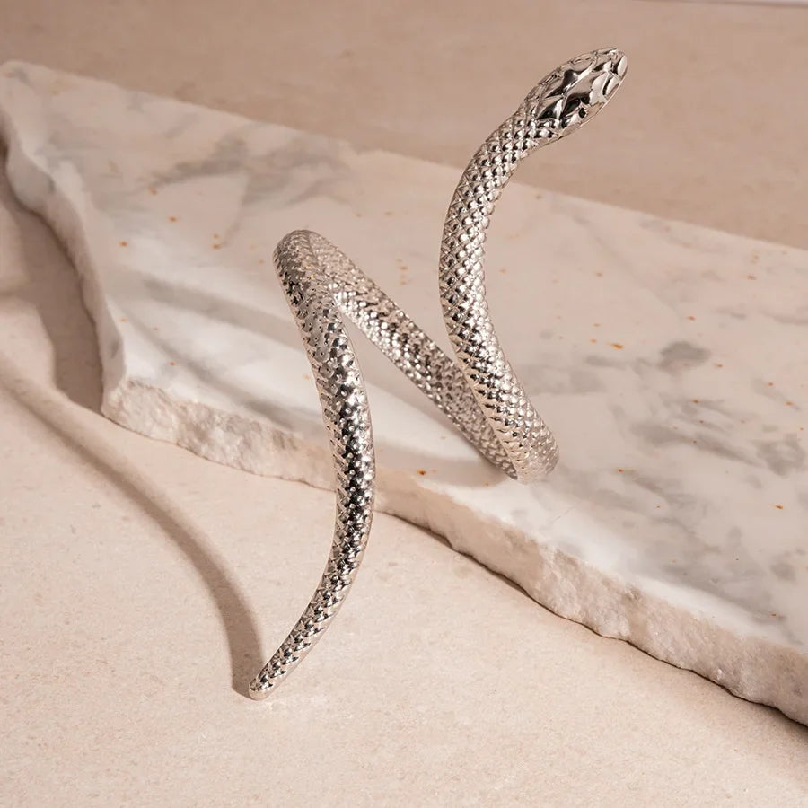 2025 New Arrival Snake Shaped Cuff Bracelet Ring Set for Women Exaggerated Metal Unique Design Bracelet Fashion Jewelry Set