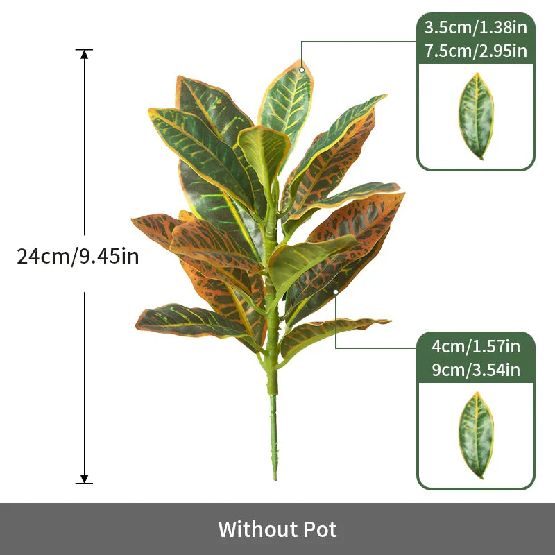 Dlight Decor 41cm Banyan Ficus Palm Branch with Codiaeum Leaves