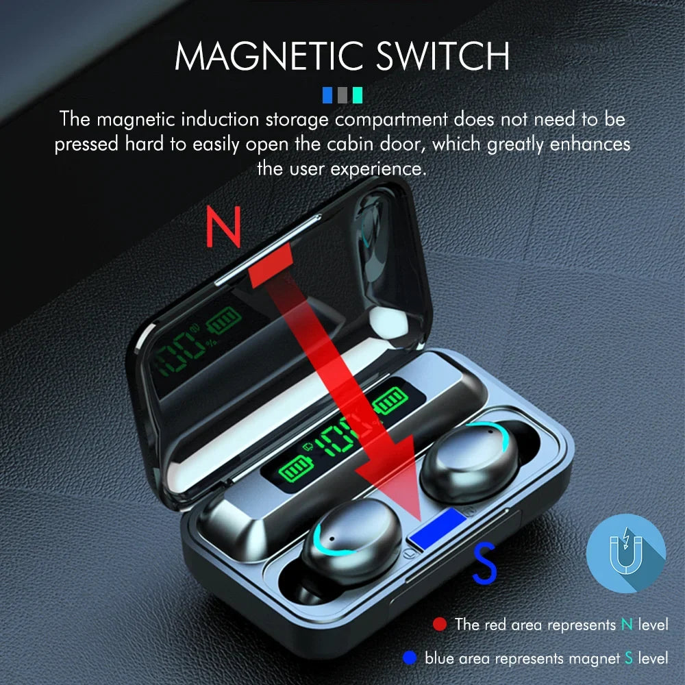 LED Digital Display Wireless Earphonewith Charging Case 9D Bluetooth 5.0 Waterproof Wireless Headset Noise Reduction Headphone