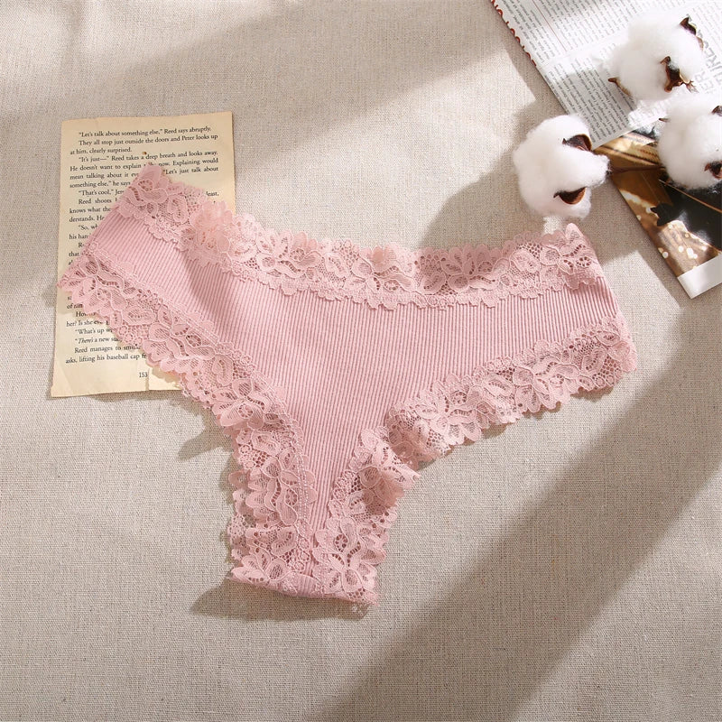 5Pcs/set Women Cotton Panties Floral Lace Intimate Underwear S-XL