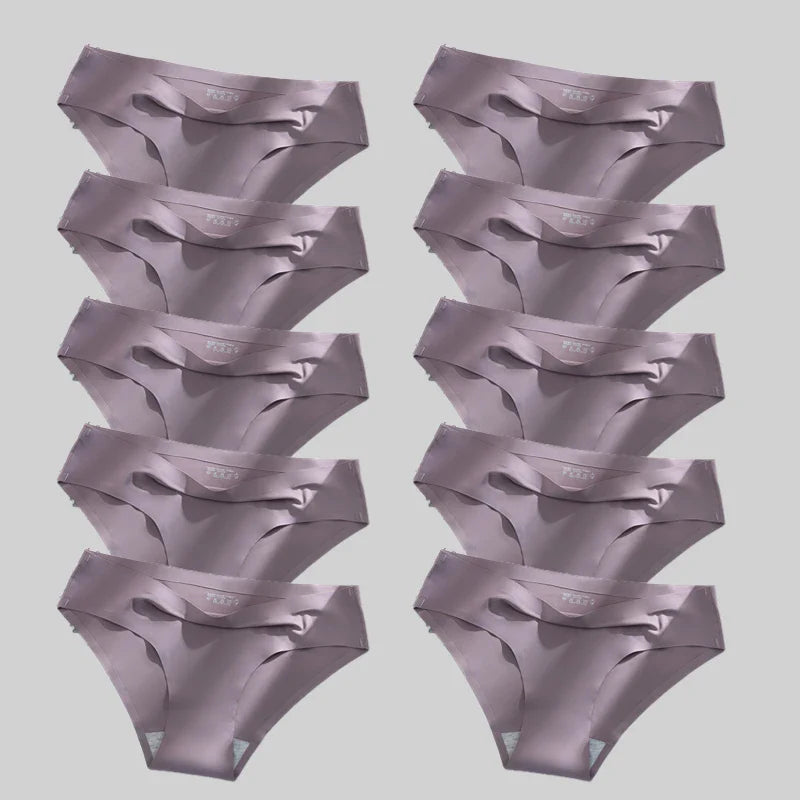 10PCS/Set Seamless women's Comfortable Underwear Silk Satin Breathable