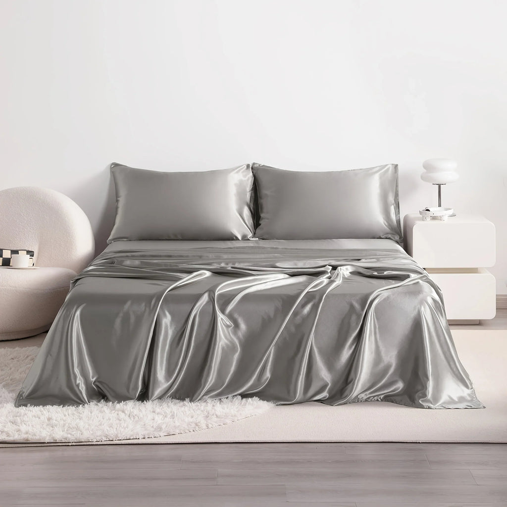 4-Piece Cooling Satin Bed Sheet Set – Breathable Hypoallergenic 500TC Flat Sheet, Fitted Sheet & 2 Pillowcases
