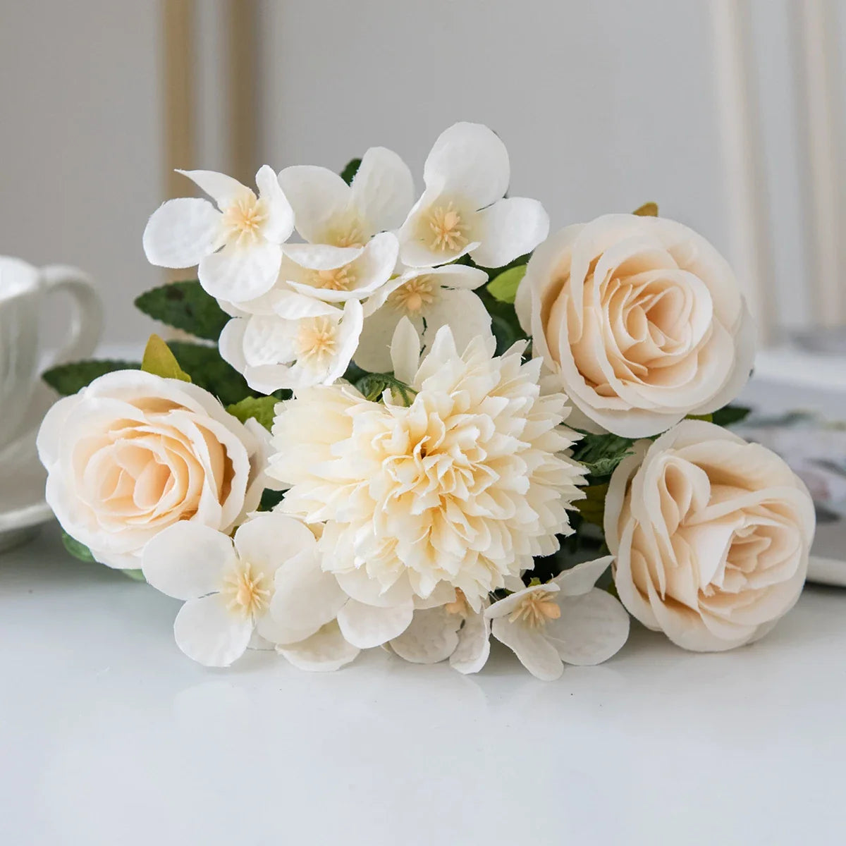 Artificial Flowers Retro Silk Rose Bouquet Hydrangea Peony Vintage Bride Holding Fake Plants Home Wedding Decoration Accessories