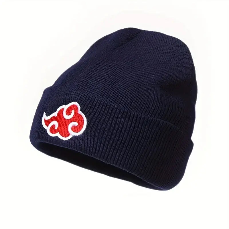 Akatsuki Beanie: Red Cloud Embroidery Warm Knit Hat