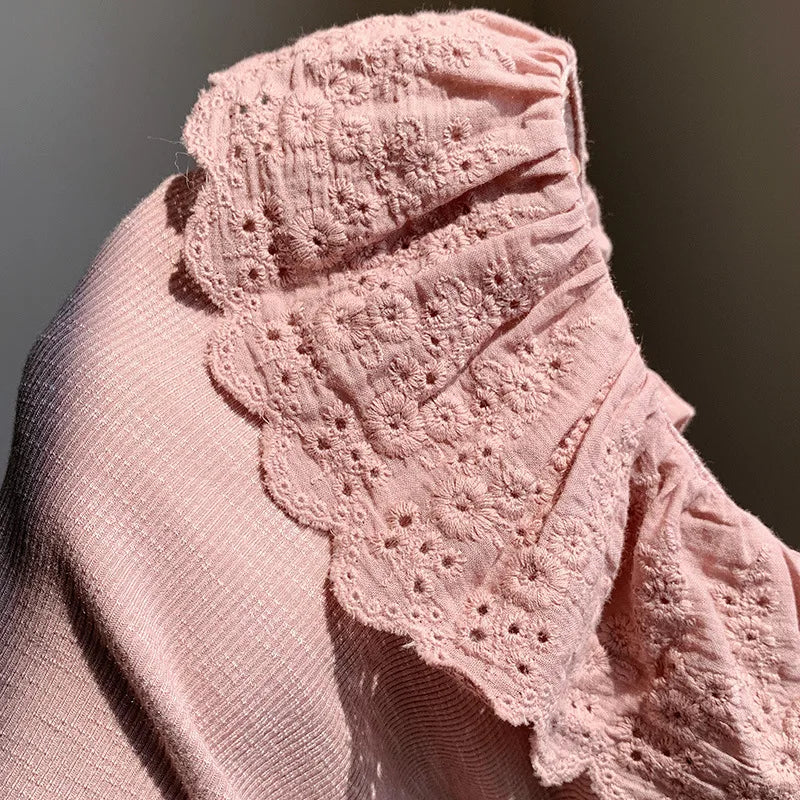 1-12 Years Girls Long Sleeve Lace T-Shirt – Spring Knitted Top with Ruffle Collar, Korean Style Children’s Shirt 2025