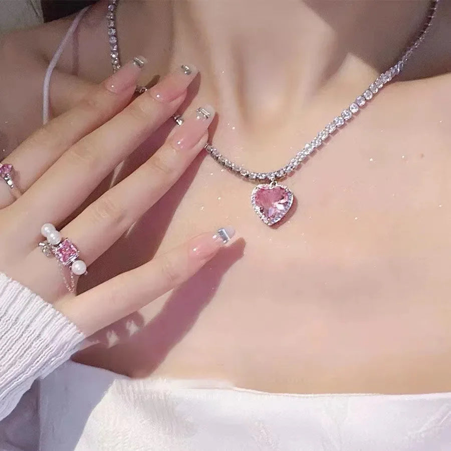 JWER Trendy Bling Moonstone Star Cross Pendant Necklace for Women Punk Hip Hop Star Chain CrystalNecklace Party Y2K Jewelry Gift