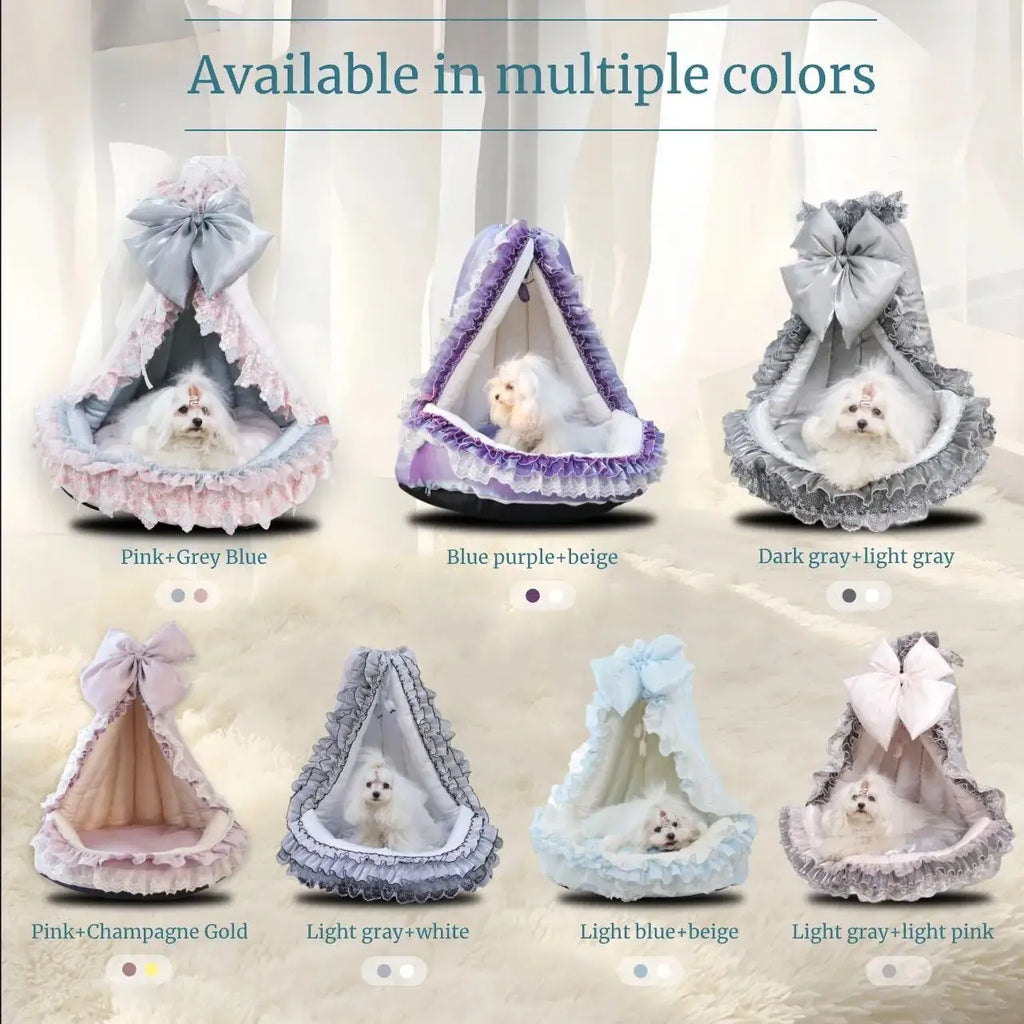 Palace Victorian Pet Bed: Converts to Tent/Sofa | Satin Shimmer Fabric | Cat & Dog Friendly | Semi-Enclosed & Detachable