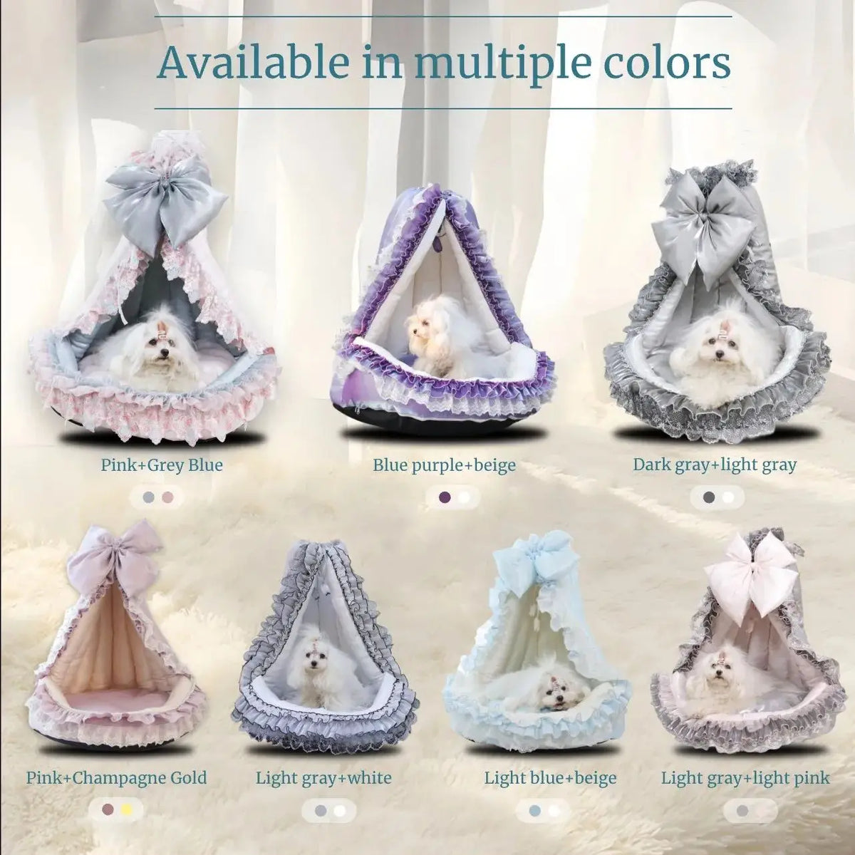 Palace Victorian Pet Bed: Converts to Tent/Sofa | Satin Shimmer Fabric | Cat & Dog Friendly | Semi-Enclosed & Detachable