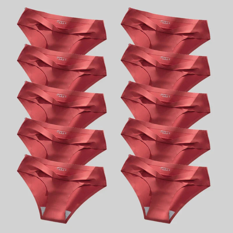 10PCS/Set Seamless women's Comfortable Underwear Silk Satin Breathable