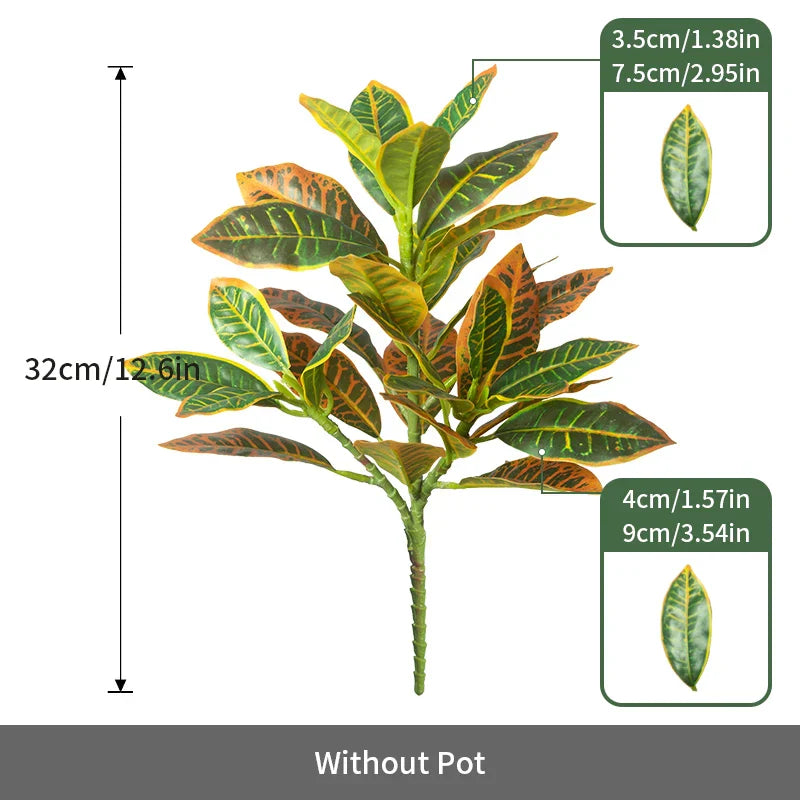Dlight Decor 41cm Banyan Ficus Palm Branch with Codiaeum Leaves