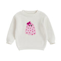 Baby Toddler Kids Girl Halloween Sweater Long Sleeve Round Neck Ghost Flower Embroidery Knit Pullover Top