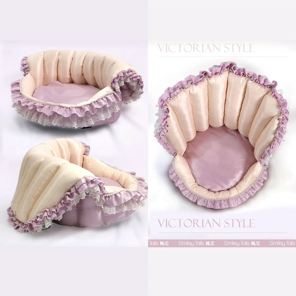 Palace Victorian Pet Bed: Converts to Tent/Sofa | Satin Shimmer Fabric | Cat & Dog Friendly | Semi-Enclosed & Detachable