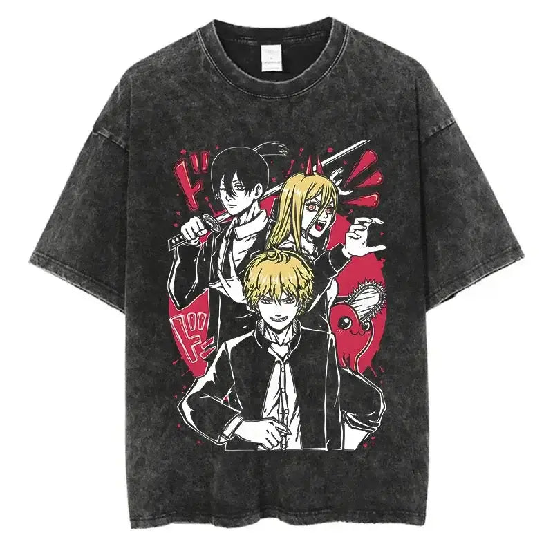 Chainsaw Man T-Shirt: Vintage Washed Oversized Streetwear