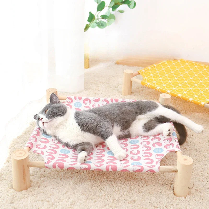 53*48*13cm Summer Elevated Pet Bed Foldable Portable Pet Camping Wooden Detachable Cat Teddy Dog March Bed Cooling Hammock ערסל