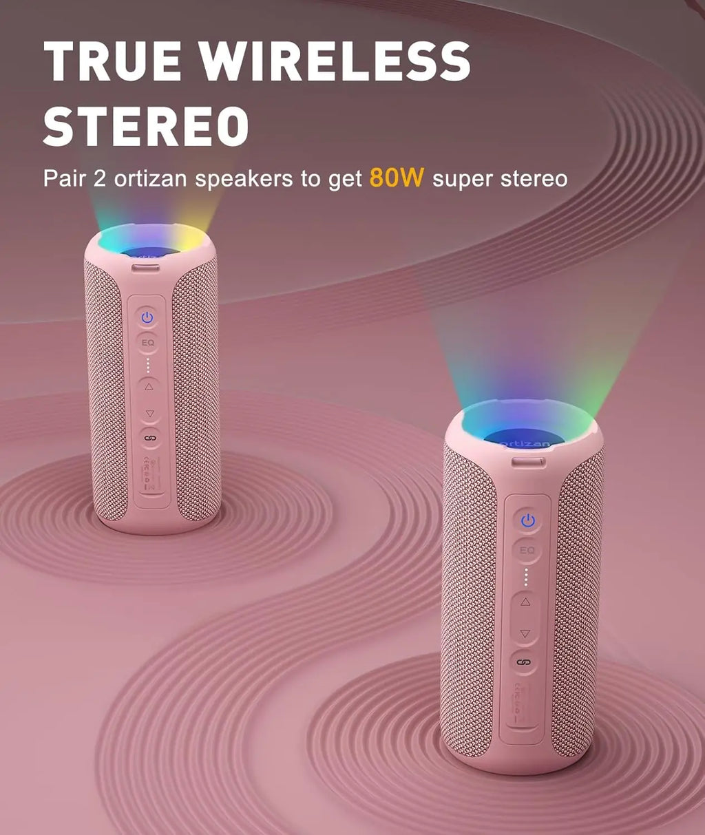 Waterproof 40W Portable Bluetooth Speaker with RGB LED Lights, 30-Hour Playtime, IPX7, TWS