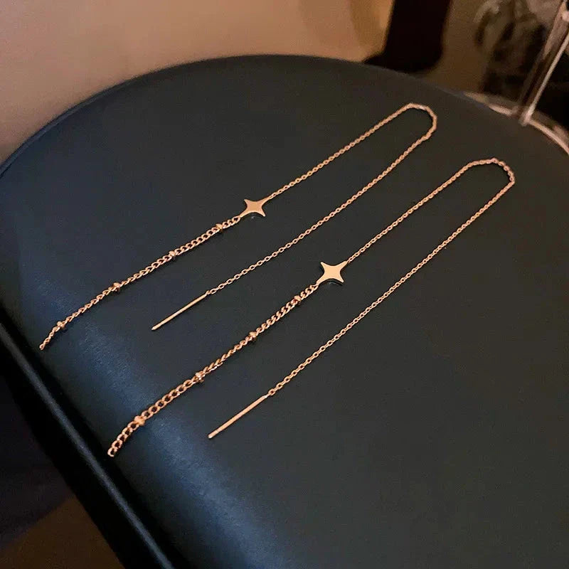 Geometric Square Tassel Drop Earrings – Gold Korean Fashion Jewelry