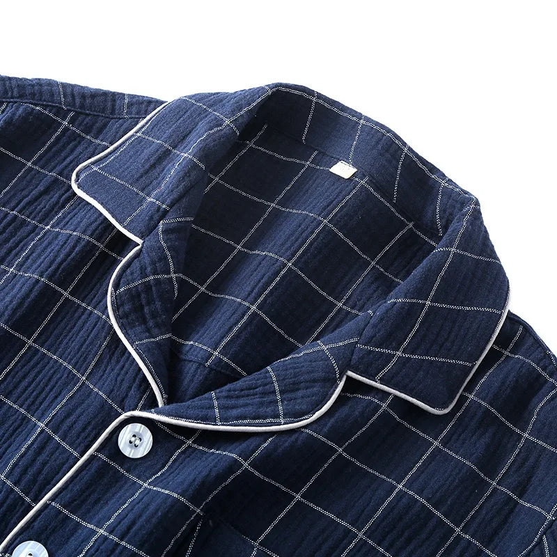 100% Cotton Summer Men Pajamas Japanese style  2 Piece Sleepwear