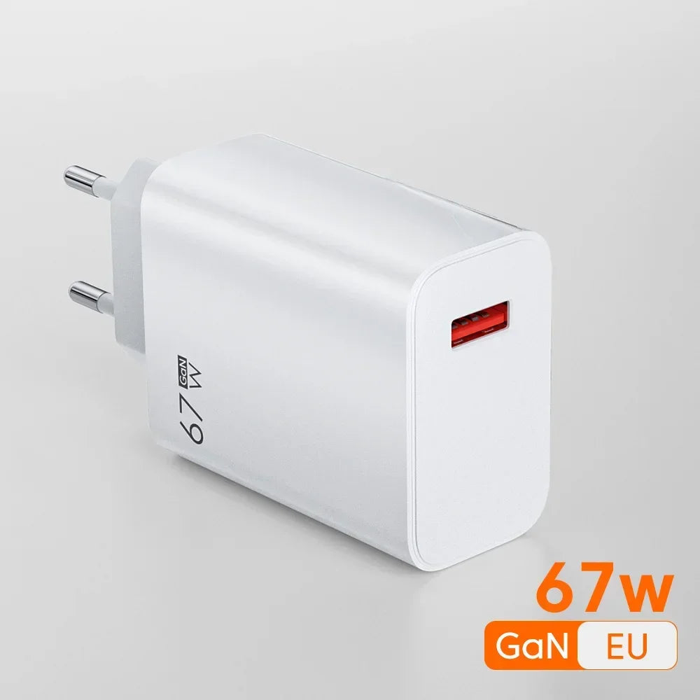 67W USB GaN Fast Charger - High-Speed Portable Wall Adapter with USB-C & USB-A Quick Charge for Smartphones