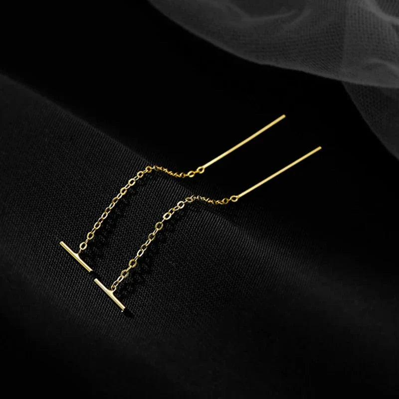 Geometric Square Tassel Drop Earrings – Gold Korean Fashion Jewelry