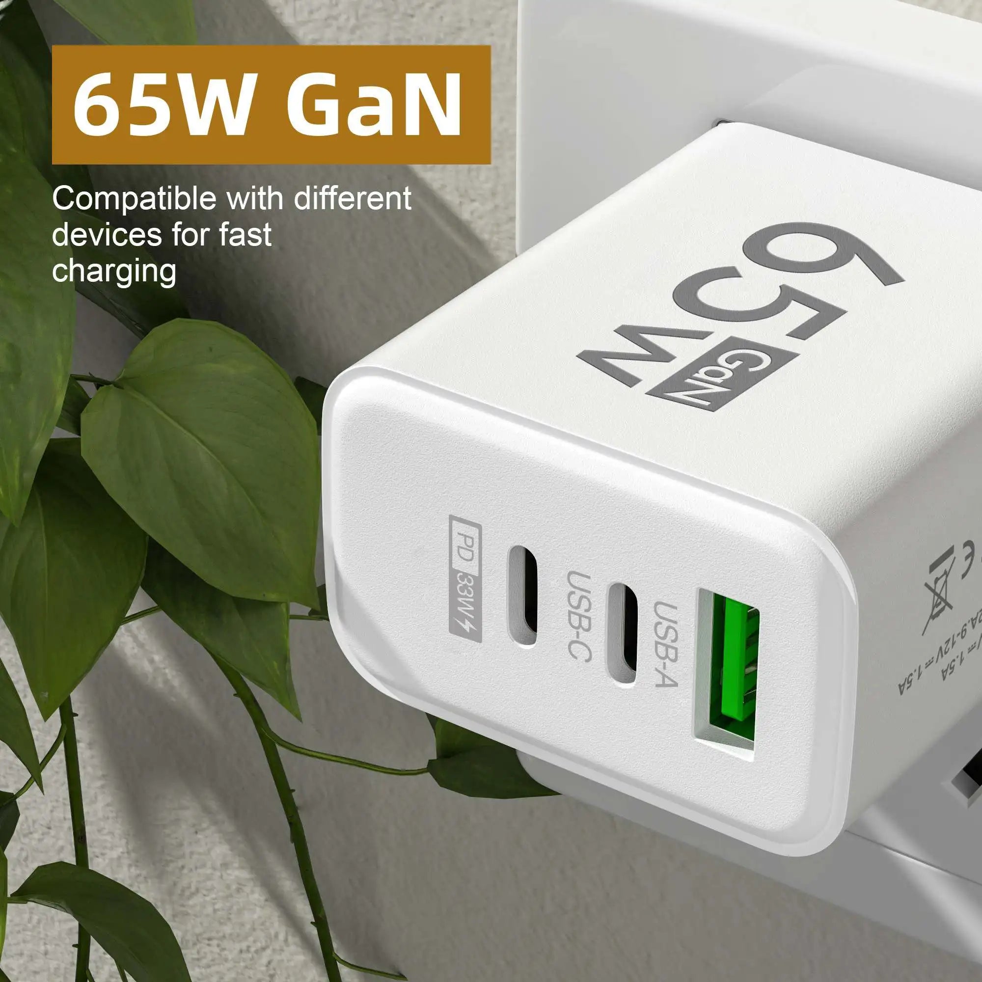 65W GaN USB Fast Charger — Quick Travel Power Adapter for iOS & Android Phones, Tablets & Laptops