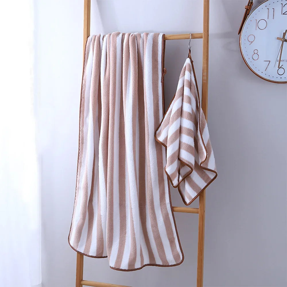 1PC Stripes Absorbent Microfiber Quick Drying Soft Bath Towel Set
