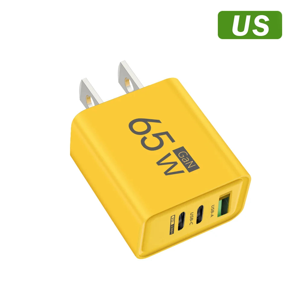 65W GaN USB Fast Charger — Quick Travel Power Adapter for iOS & Android Phones, Tablets & Laptops
