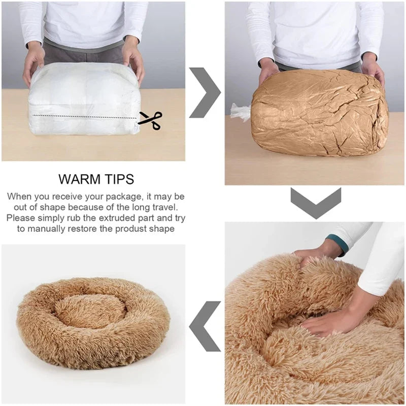 40-100cm Home Round Pet Bed for Large Dog Bed Super Soft Cat Bed Long Plush Dog House for Medium Dog House Winter Warm Sleeping