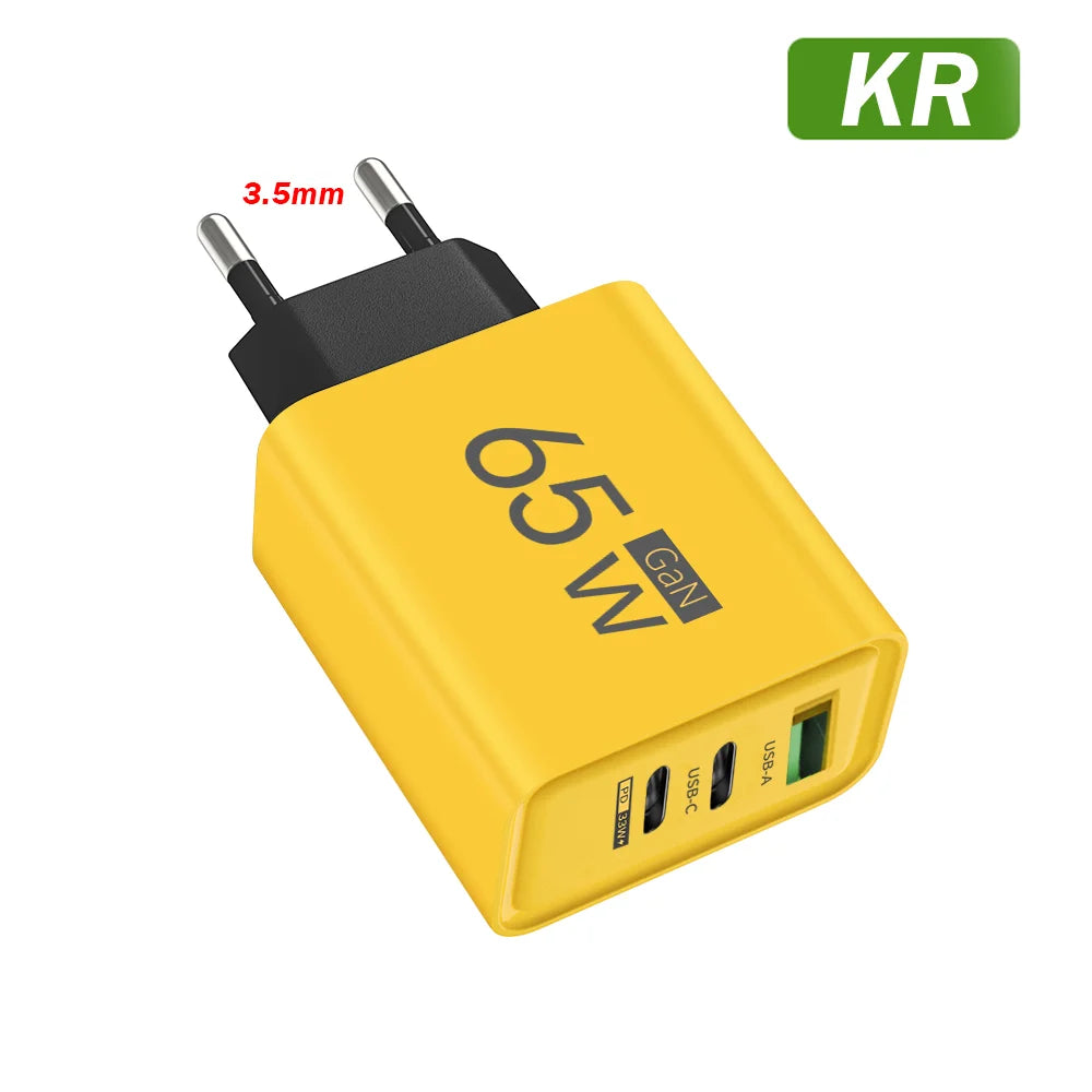 65W GaN USB Fast Charger — Quick Travel Power Adapter for iOS & Android Phones, Tablets & Laptops