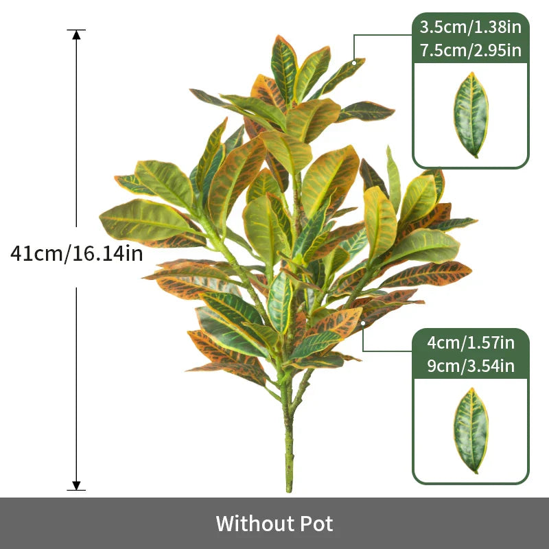 Dlight Decor 41cm Banyan Ficus Palm Branch with Codiaeum Leaves