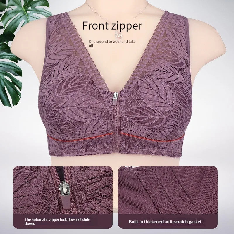 Breathable Lace Front-Zip Sports Bra S-6XL