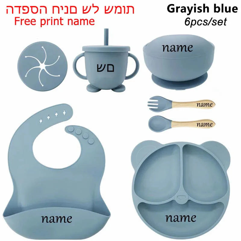 Baby Feeding Plate Set Suction Bowl Silicone Tableware 6PCS