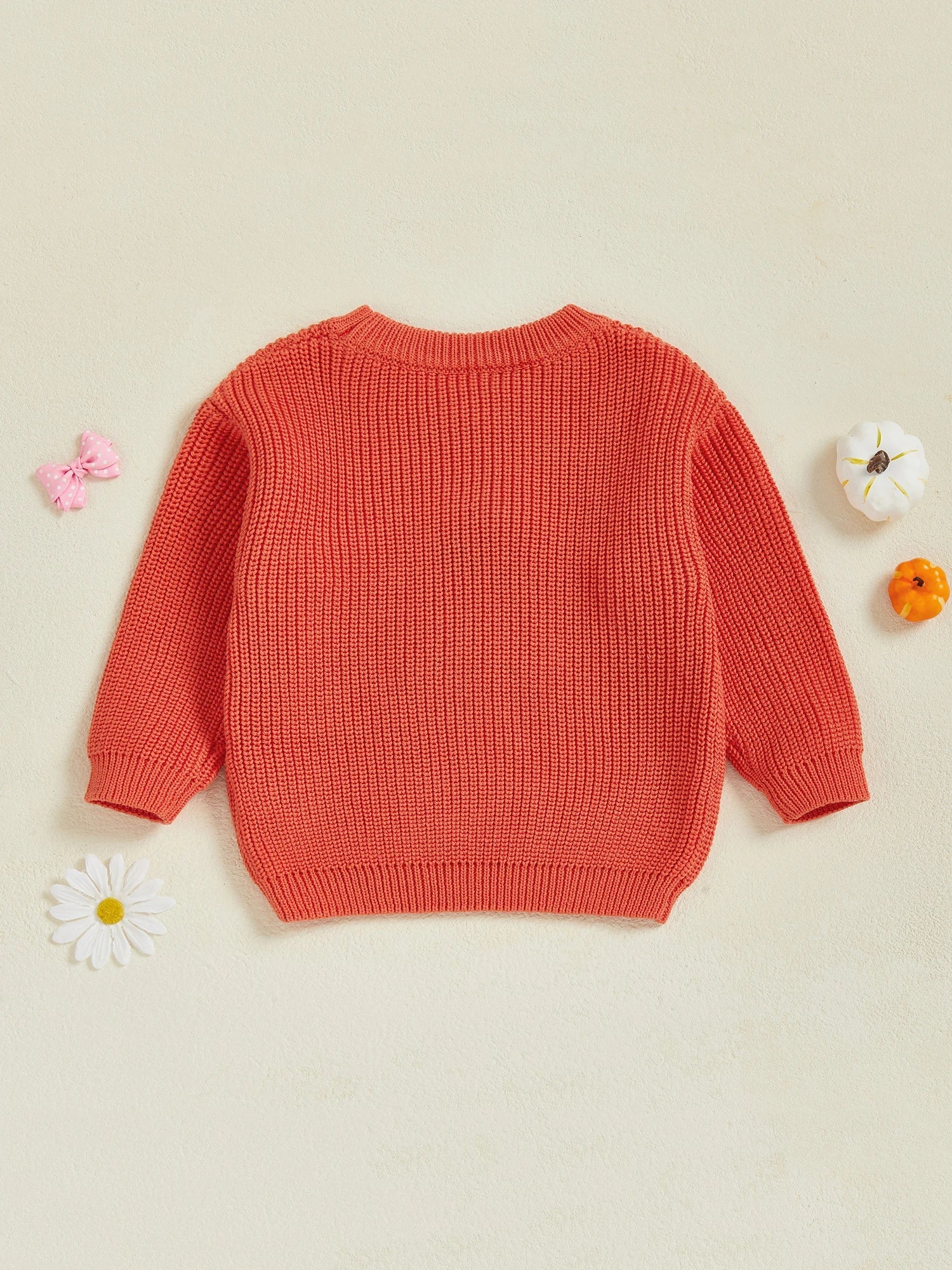 Baby Toddler Kids Girl Halloween Sweater Long Sleeve Round Neck Ghost Flower Embroidery Knit Pullover Top