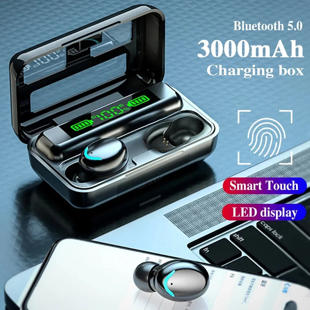 LED Digital Display Wireless Earphonewith Charging Case 9D Bluetooth 5.0 Waterproof Wireless Headset Noise Reduction Headphone