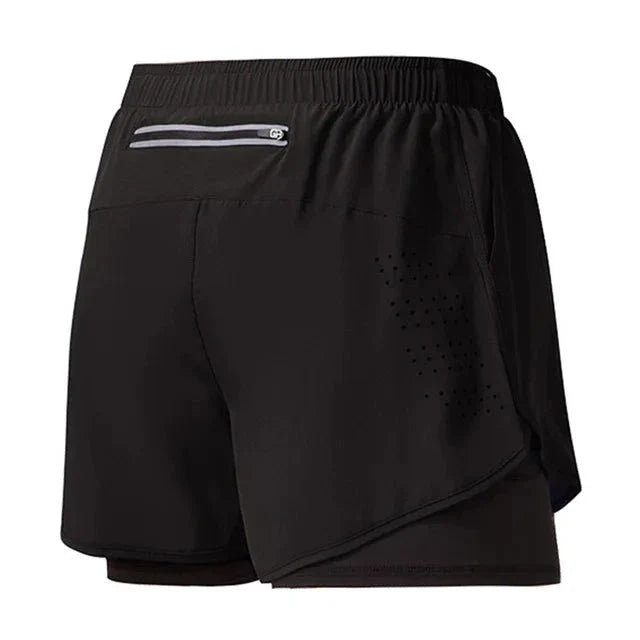 Men’s 2-in-1 Running Shorts – Quick-Dry Double Layer Gym Shorts for Training, Workout & Bodybuilding (Black)