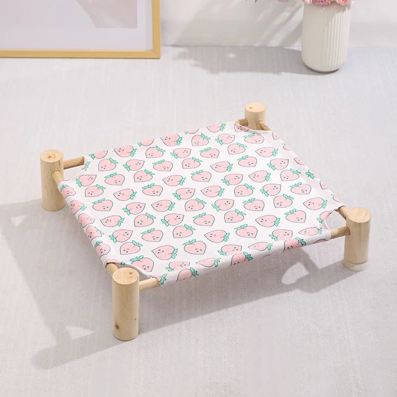 53*48*13cm Summer Elevated Pet Bed Foldable Portable Pet Camping Wooden Detachable Cat Teddy Dog March Bed Cooling Hammock ערסל