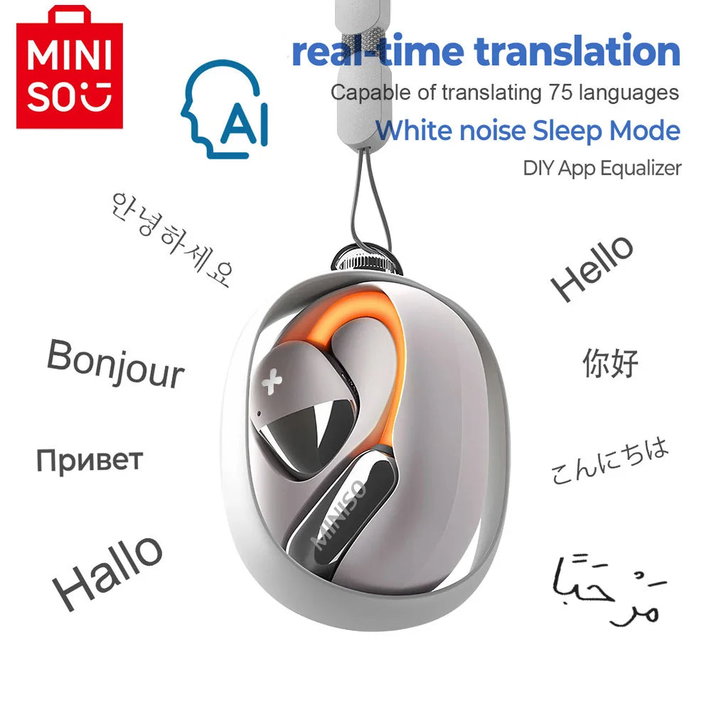 MINISO M99 Open Earphone Bluetooth 5.4 ANC Noise-Cancelling Sport Wireless Headphones IPX5 Waterproof Orange Glowing Earbuds