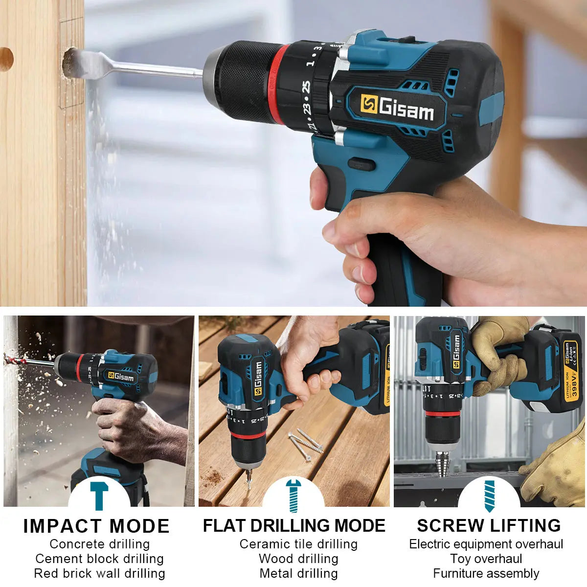 4-in-1 Brushless Cordless Power Tool Kit - Impact Wrench, Drill, Angle Grinder & Hammer - 18V Battery Pin Compatible