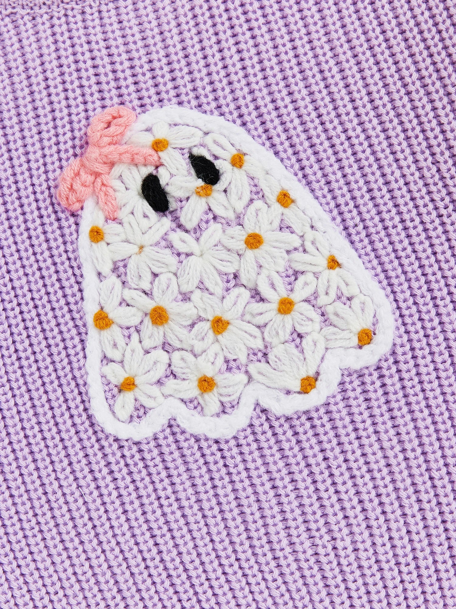 Baby Toddler Kids Girl Halloween Sweater Long Sleeve Round Neck Ghost Flower Embroidery Knit Pullover Top