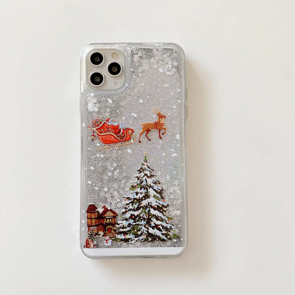 Christmas Liquid Dynamic Quicksand Glitter Phone Case For 16 Pro 15 Pro Max 3D Bling TPU Silicone Shockproof Cover