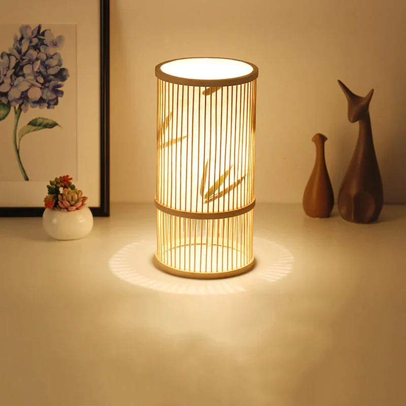 Style Bamboo Weaving Table Lamp - Creative Rattan Bedside Lighting