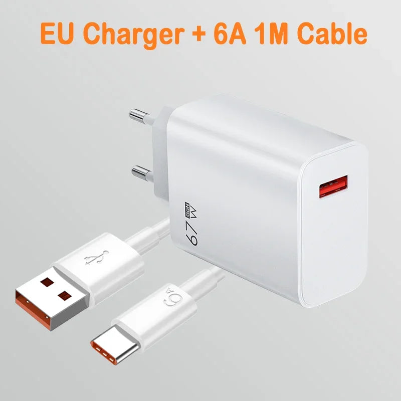 67W USB GaN Fast Charger - High-Speed Portable Wall Adapter with USB-C & USB-A Quick Charge for Smartphones