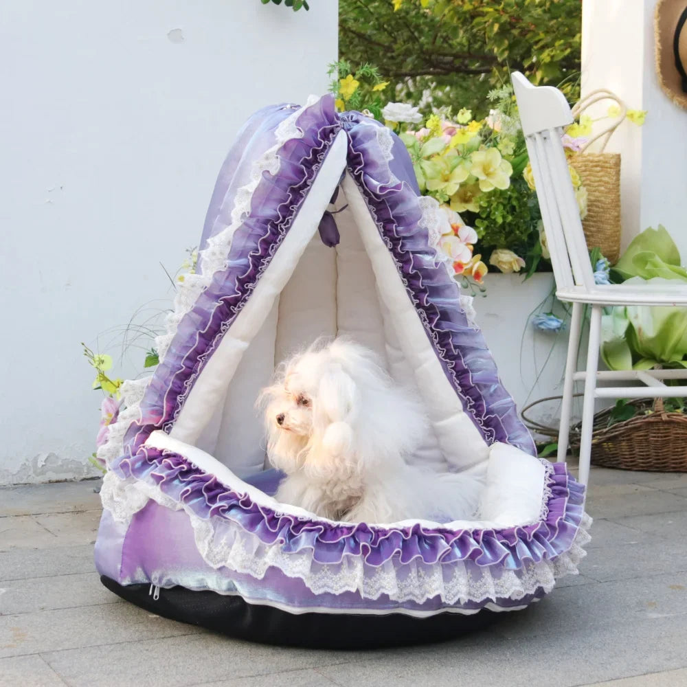 Palace Victorian Pet Bed: Converts to Tent/Sofa | Satin Shimmer Fabric | Cat & Dog Friendly | Semi-Enclosed & Detachable