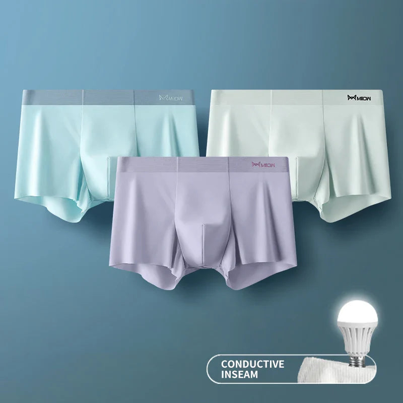 3Pcs Ice Silk Seamless Men Underwear Boxer Shorts Trunk