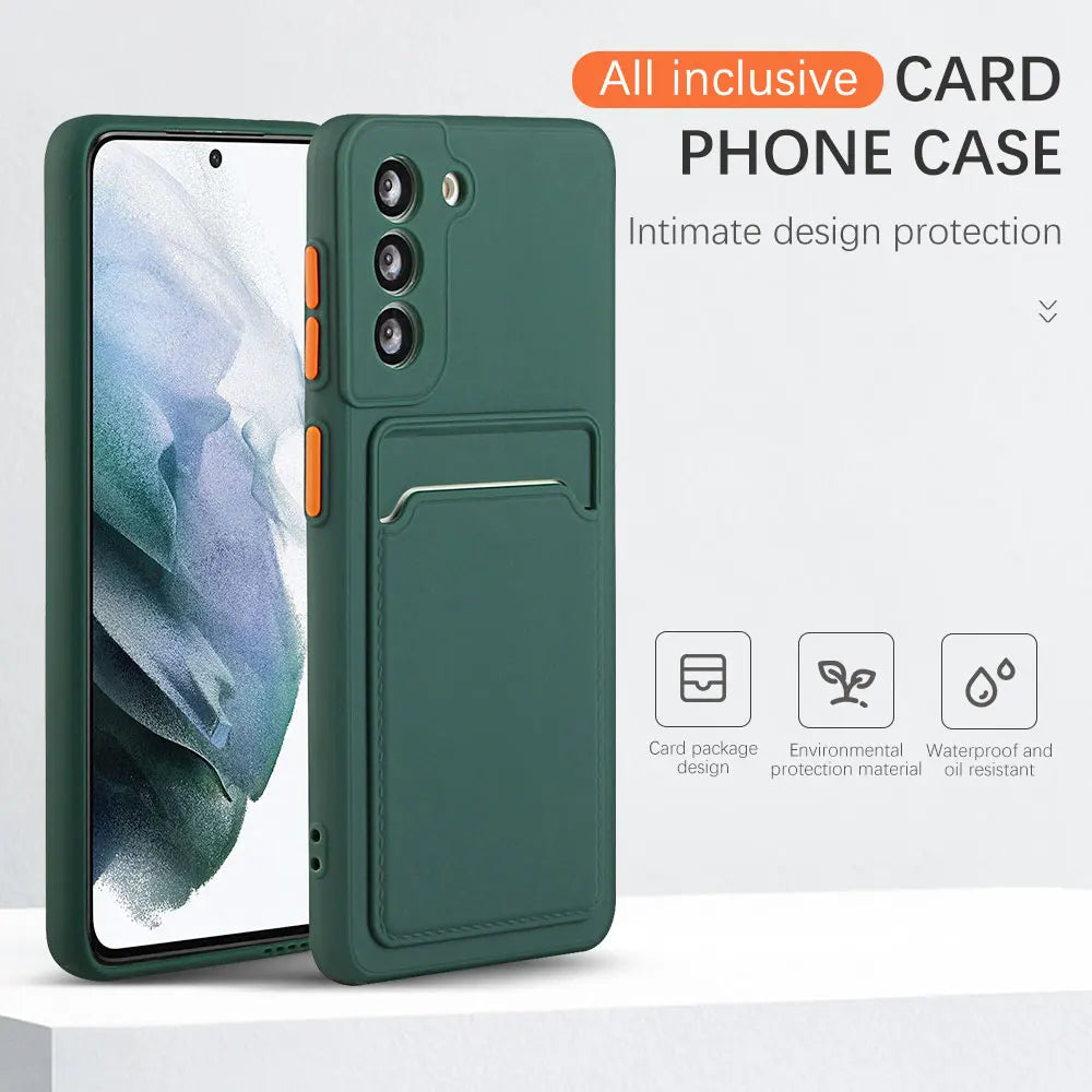 Card Slot Bag Holder Phone Case For Samsung Galaxy S24 S23 S22 S21 S20 Plus FE Note 20 Ultra Bumper Wallet Soft Shockproof Cover