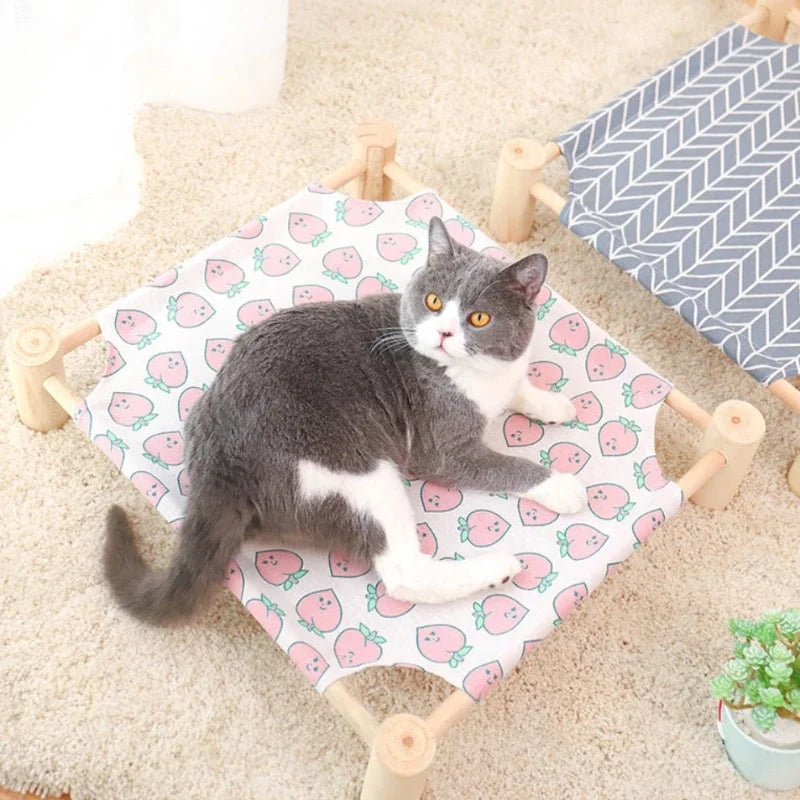 53*48*13cm Summer Elevated Pet Bed Foldable Portable Pet Camping Wooden Detachable Cat Teddy Dog March Bed Cooling Hammock ערסל