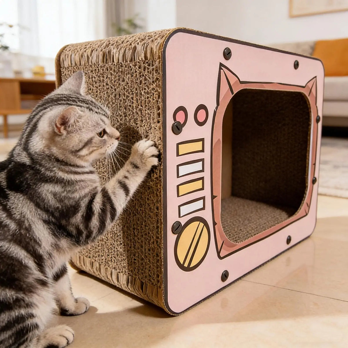 Cardboard Cat House Non-Slip Bottom Pet Supplies Cardboard Cat Scratcher Pet Bed For Furniture Protector Play Exercise