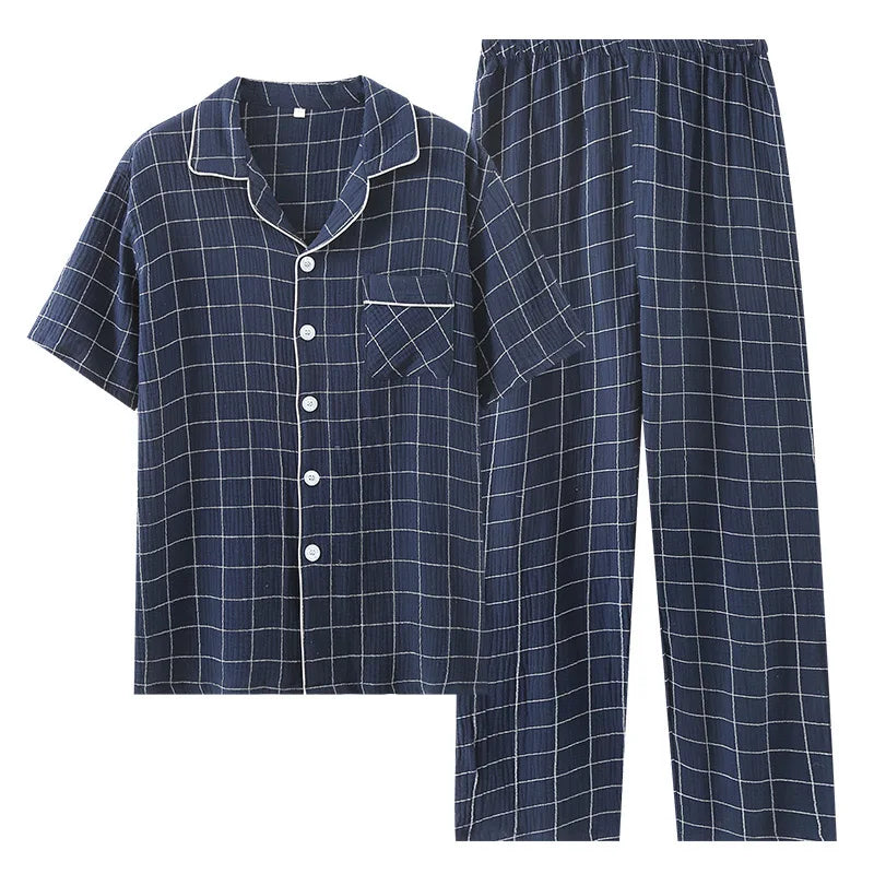 100% Cotton Summer Men Pajamas Japanese style  2 Piece Sleepwear