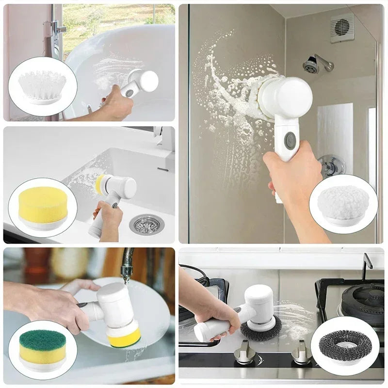 🧽 Rechargeable Electric Cleaning Brush – Cordless Spin Scrubber with Replaceable Brush Heads for Bathroom, Kitchen, and Multi-Surface Cleaning