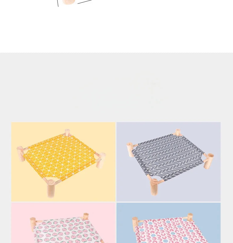 53*48*13cm Summer Elevated Pet Bed Foldable Portable Pet Camping Wooden Detachable Cat Teddy Dog March Bed Cooling Hammock ערסל